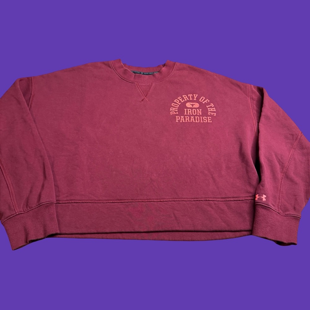 Under Armour Project Rock Womens L Loose Cropped Sweatshirt Gym Training Maroon